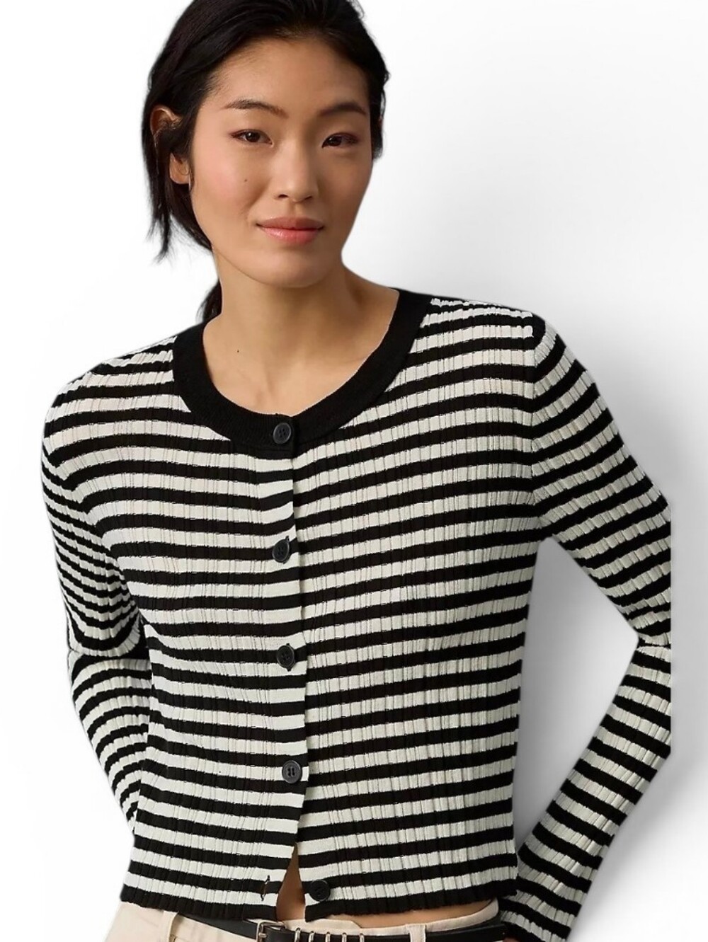 MAEVE X ANTHROPOLOGIE Black White Striped Sheer Cardigan - XS